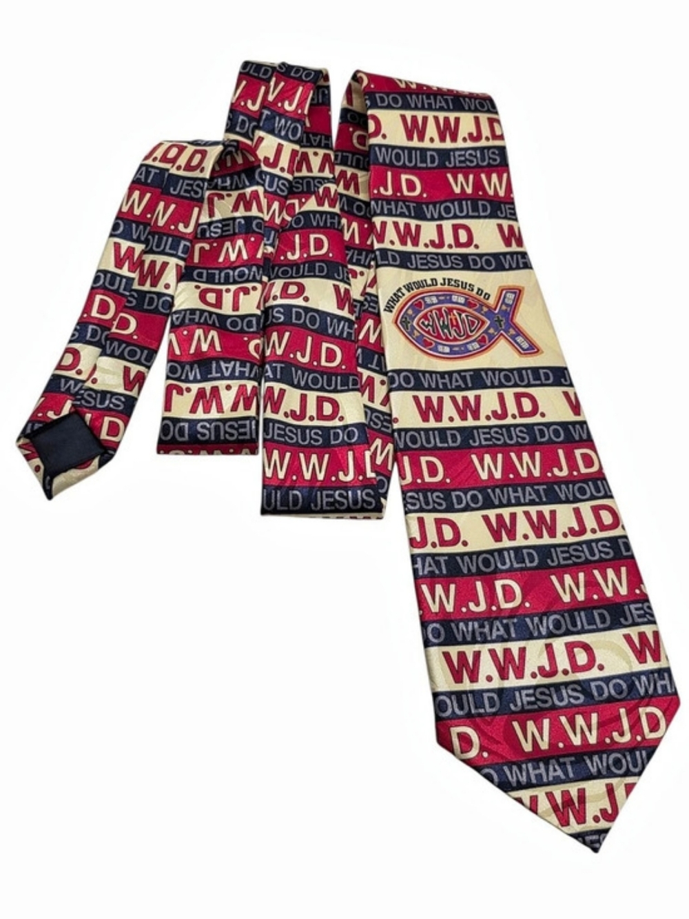 Fratello Men's Necktie Tie Polyester WWJD What Would Jesus Do Stripe Over All